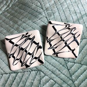 Funky VINTAGE Black & White Marble Enamel Earrings